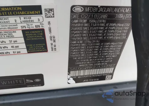 2018 Land Rover Range Rover 3.0L V6 Turbocharged Diesel Hse Td6 из США, поврежденный, VIN SALGS2RK2JA392167